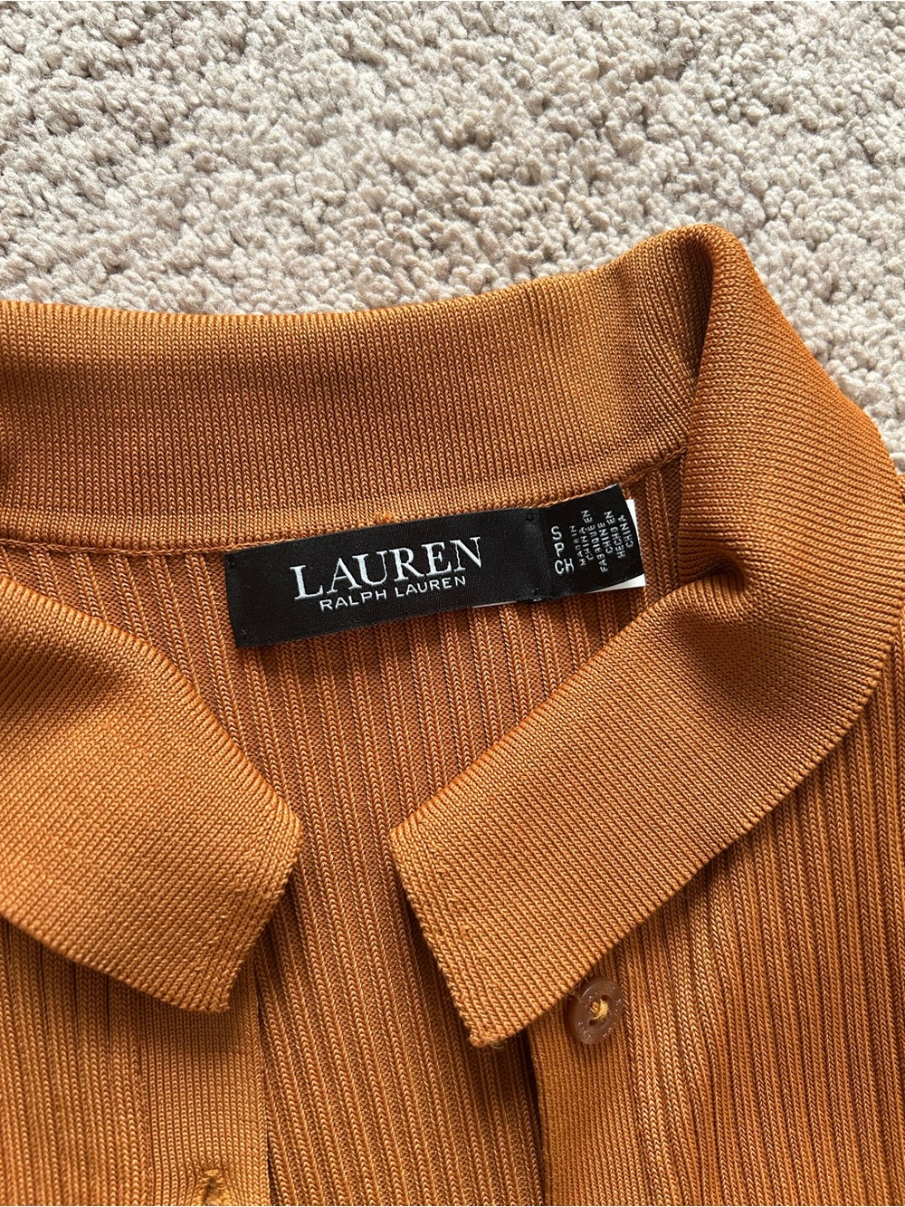 Lauren Ralph Lauren Women's Ribbed Button-Front Cardigan in Dark Mustard S - Picture 2 of 6